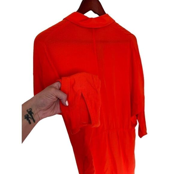 NWT NEW TopShop Petite Tie Waist 3/4 Sleeve Solid Vibrant Orange Tunic Size 0 - Picture 7 of 11